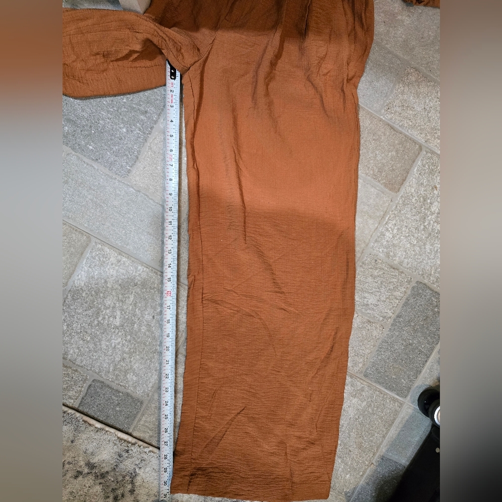 Top And Pants Set Brown Wide Leg Crop Top Tan Brown Orange Burnt XS S 2 A New Da - Picture 8 of 8